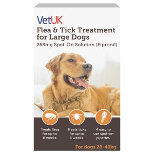 VetUK Flea and Tick Treatment for Large Dogs (4 Pipettes)