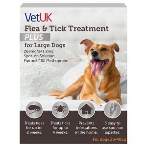 VetUK Flea and Tick Treatment Plus for Large Dogs (3 Pipettes)