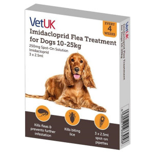 VetUK 250mg Imidacloprid Flea Treatment for Dogs 10 to 25kg (3 Pipettes)